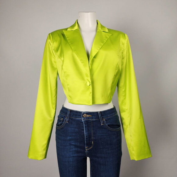 Nova Luxe Jackets & Blazers - Nova Luxe Neon Green Satin Cropped Blazer Size M/L